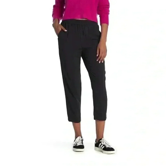 Madewell Dolphin Hem Track Trousers Size S Cropped Black Travel Lightweight Pant - Picture 1 of 8